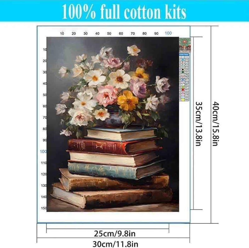 Tiwabb Stamped Cross Stitch Kits for Adults - Book Flower Embroidery Kits for Beginners Adults,11 CT Patterns Dimensions Counted Cross Stitch Kits for Adults Arts Craft 12x16 inch - Image 3